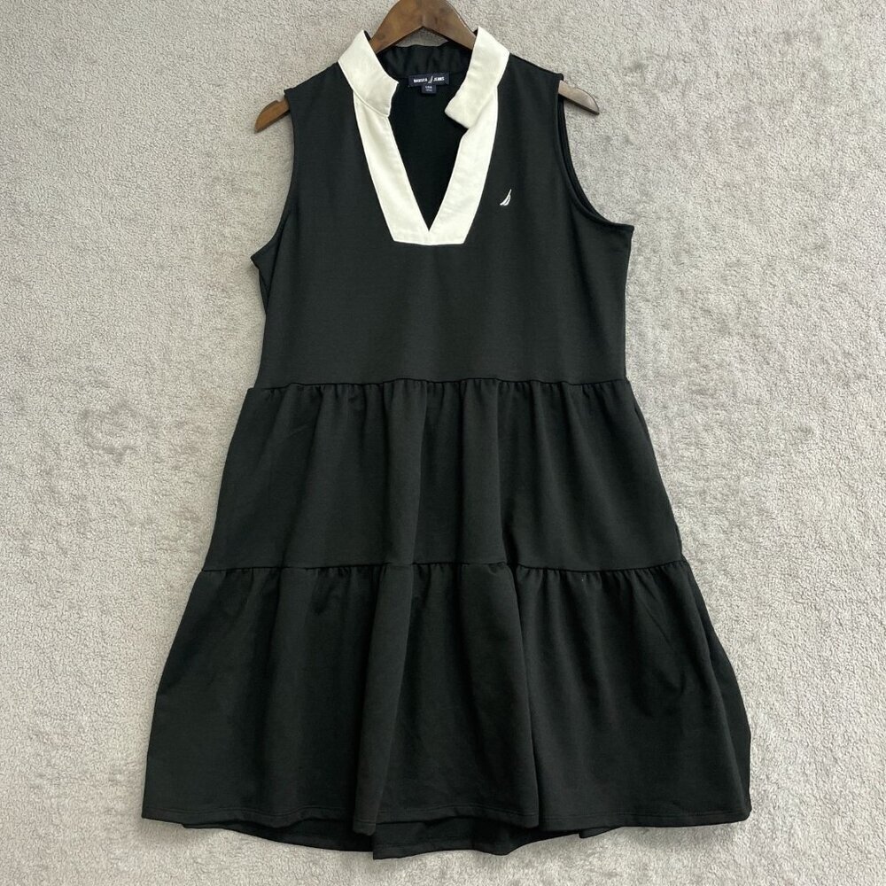 NWOT Nautica Jeans Women's Size L Sleeveless Tiered Black Dress Knee Shirt Dress - Picture 5 of 11